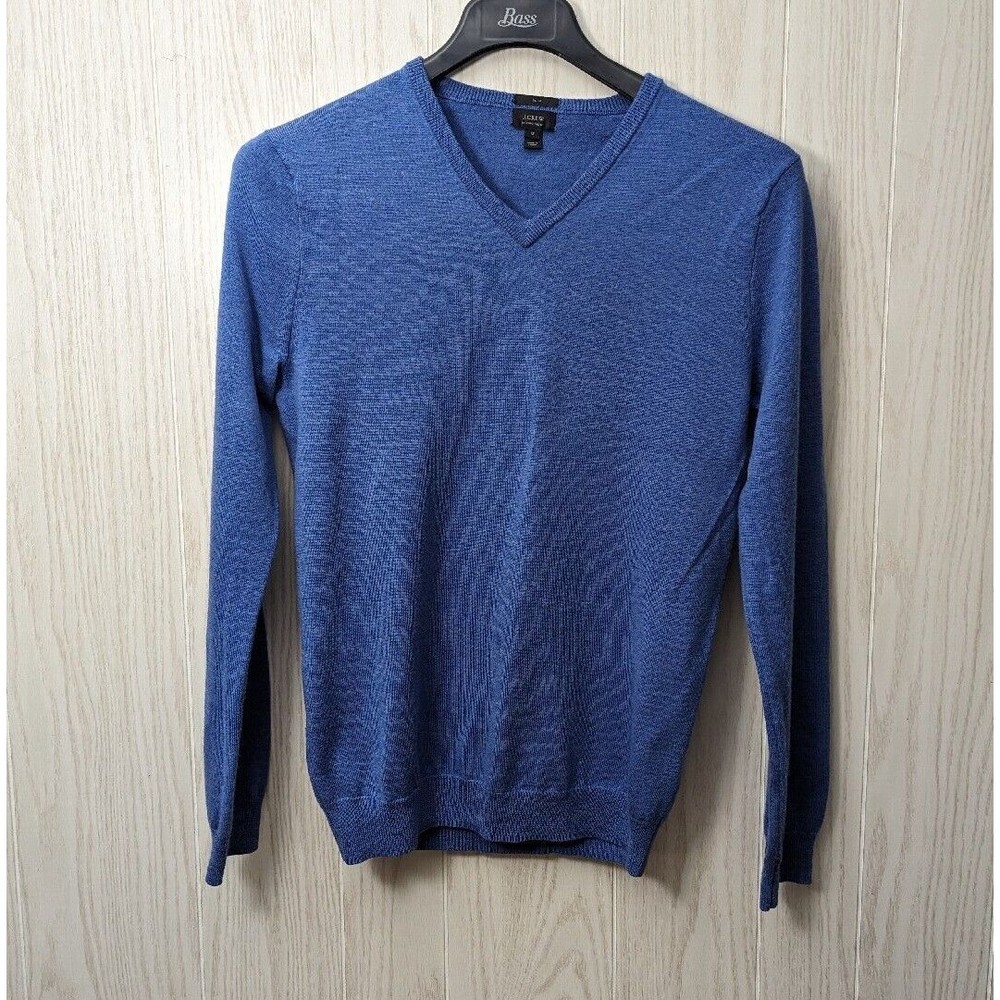J Crew Sweater Mens Medium Slim Blue Merino Wool V-Neck Long Sleeve Pullover